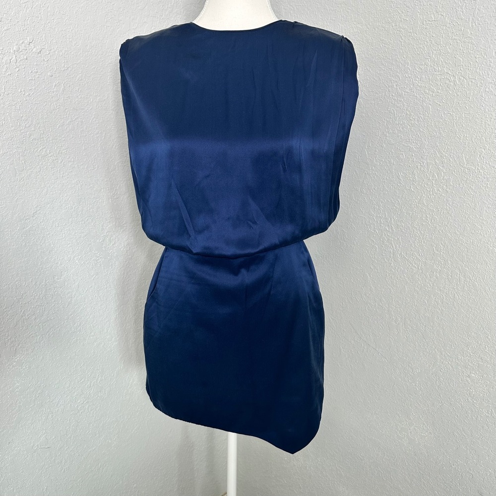 NWOT Amanda Uprichard Aisling dress navy blue silk satin‎ mini dress women's XS